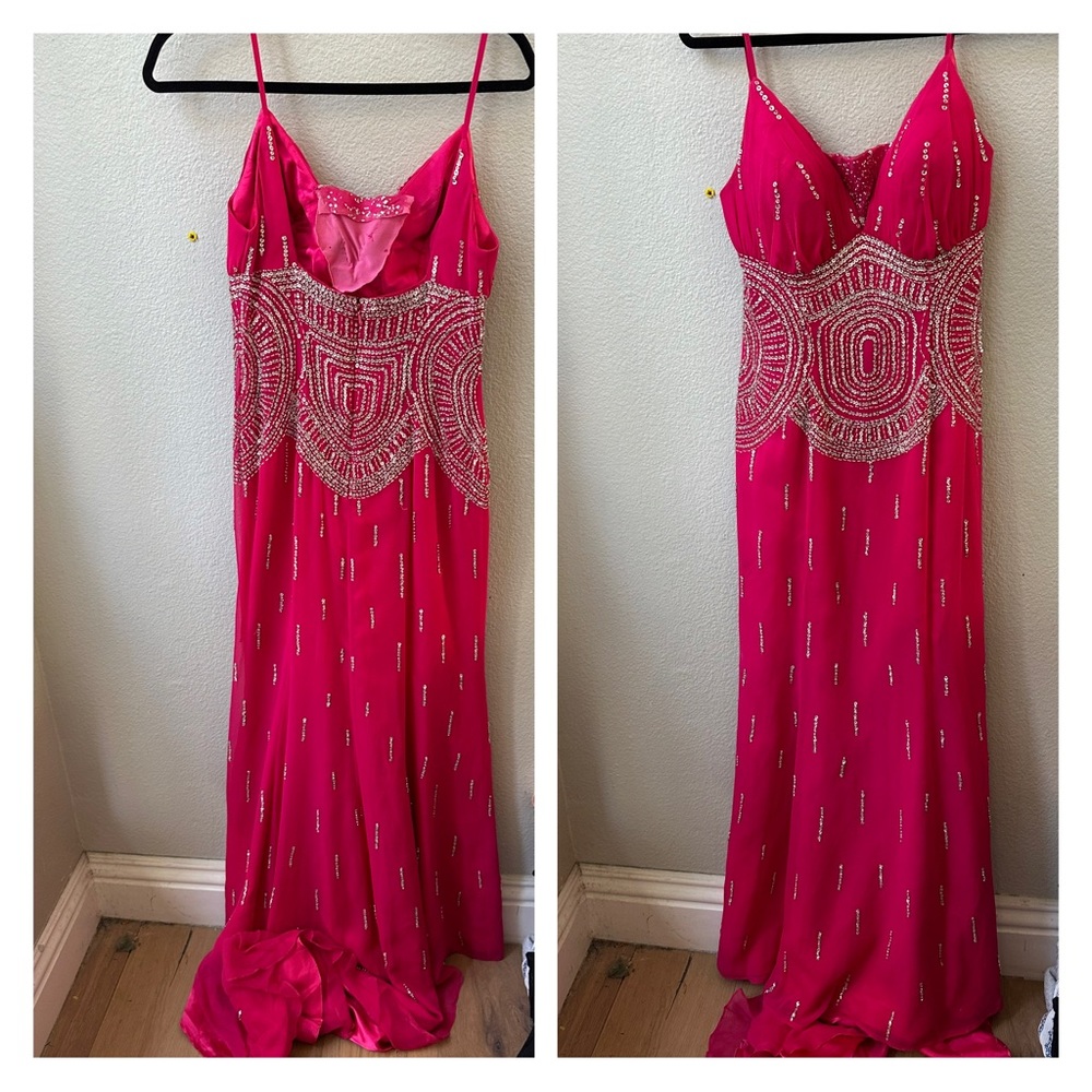 jasz couture by adagio bella bright hot pink sparkle sequin prom gown womens 10